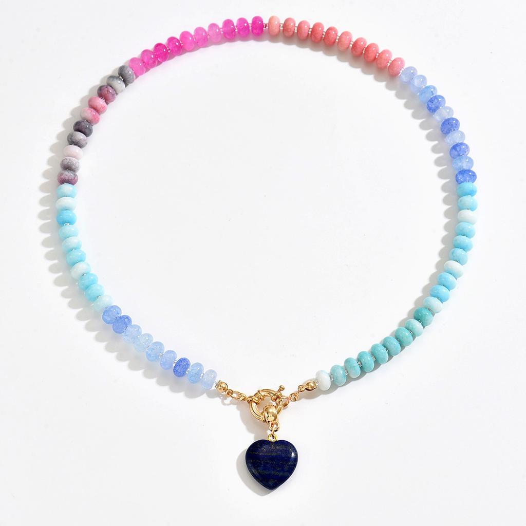 Cross-border Dopamine Natural Stone Bead Necklace, Small Fashion Gradient Heart Pendant Choker Chain for Women