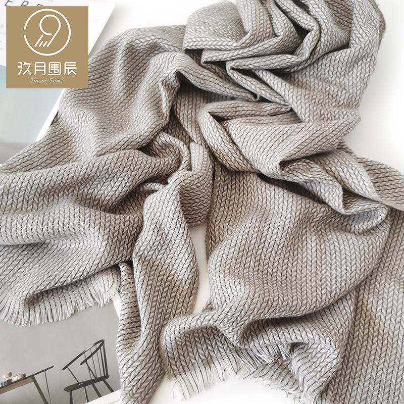 

High-end design wool scarf winter new short beard rice ear pattern men s scarf couple warm shawl чорний
