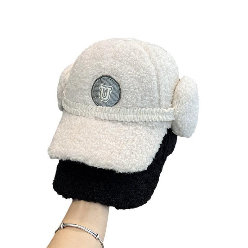 Letter Design Faux Sheep Wool Baseball Hat With Adjustable Fit For Winter Outdoor Activities