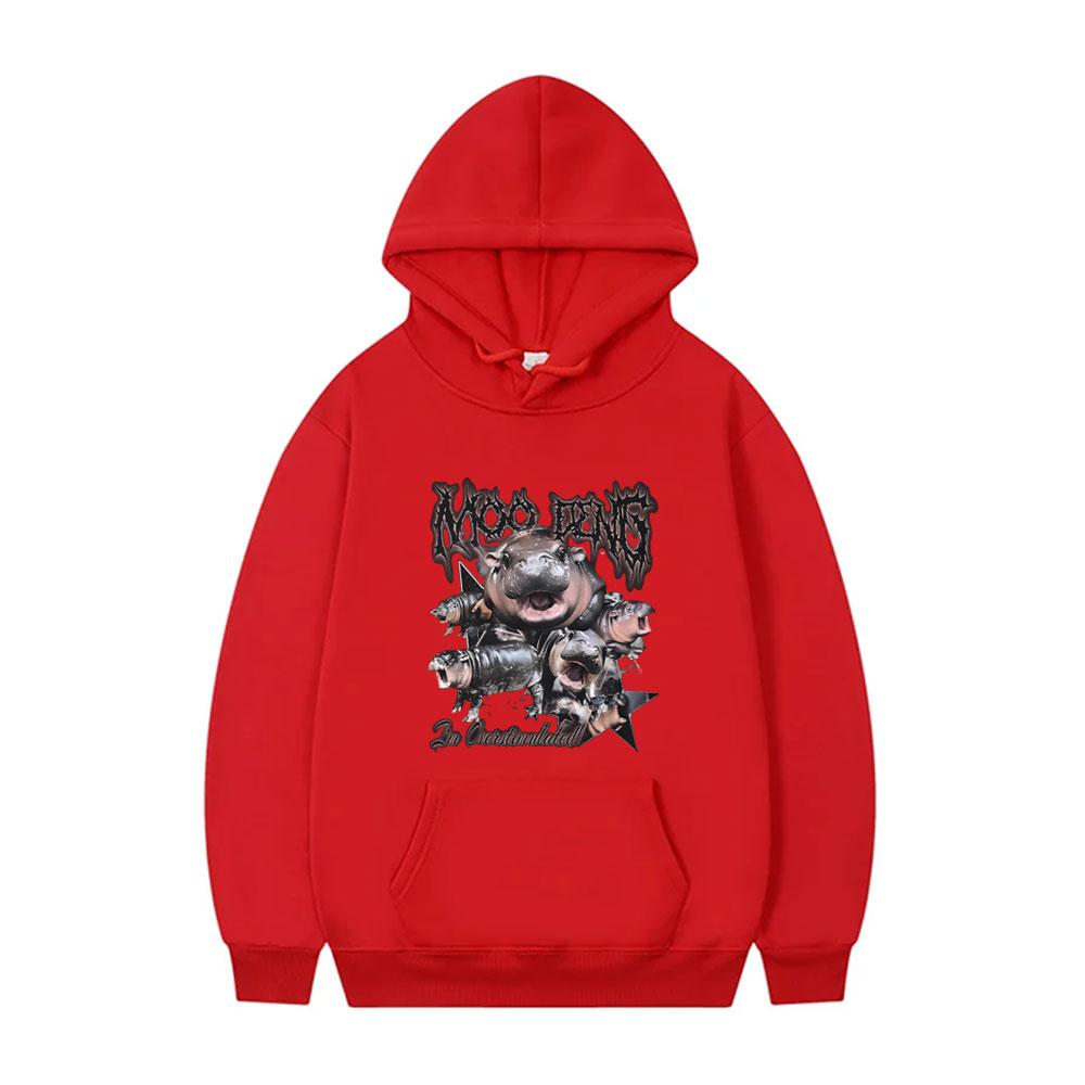 Moo Deng Vintage Grafik Hoodie Baby Nilpferd Lustiges Meme Kapuzen Trainingsanzug Herren Damen 90er Übergroßer Pullover Männlich Gothic Rock Hoodies