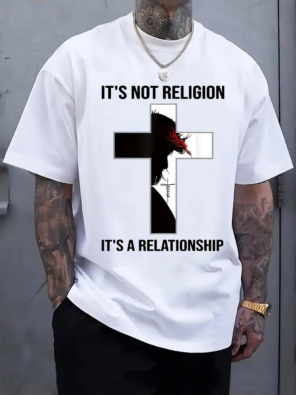 Casual Crew Neck T-shirt with It S Not Religion It S a Relationship Print M