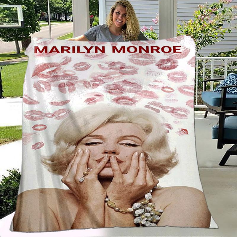 1pc Marilyn Monroe with Kiss Marks on Background print print blanket soft bedding sofa bedroom home decor fan goods q94
