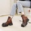 Johnature Genuine Leather Square Toe Short Boots Retro Thick Sole Thick Heels Women's Shoes