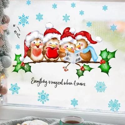 Natale Adesivo Murale Uccellino Carino Decorazione Casa Adesivo Murale Ramo Incolla Finestra Vetro Accessorio Decorativo Visivo Bifacciale