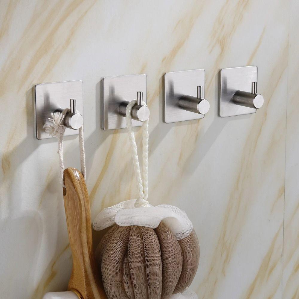 4Pcs Multi-Purpose Adhesive Wall Hook Heavy Duty Towel Holder Towel Rack Bathroom Kitchen Hardware