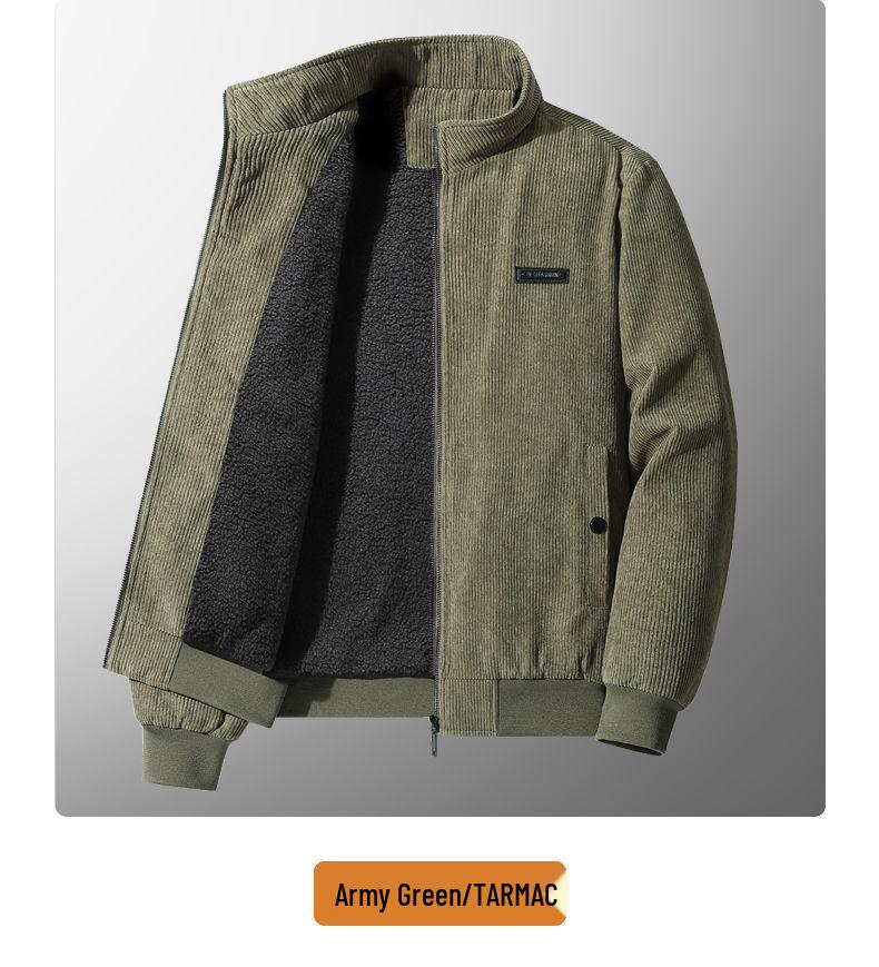 Men's High-End Fleece-Lined Corduroy Jacket - Loose, Casual, Warm Outerwear for Autumn and Winter.