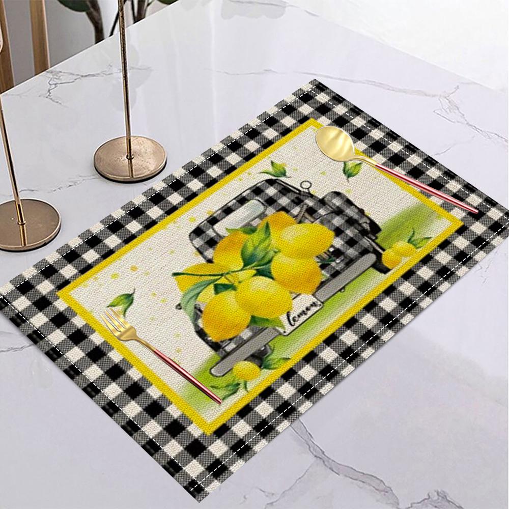1/4/6pc Lemon Printed Summer Linen Placemat Fresh Holiday Dining Table Mat Decoration for Wedding Party Home Gathering