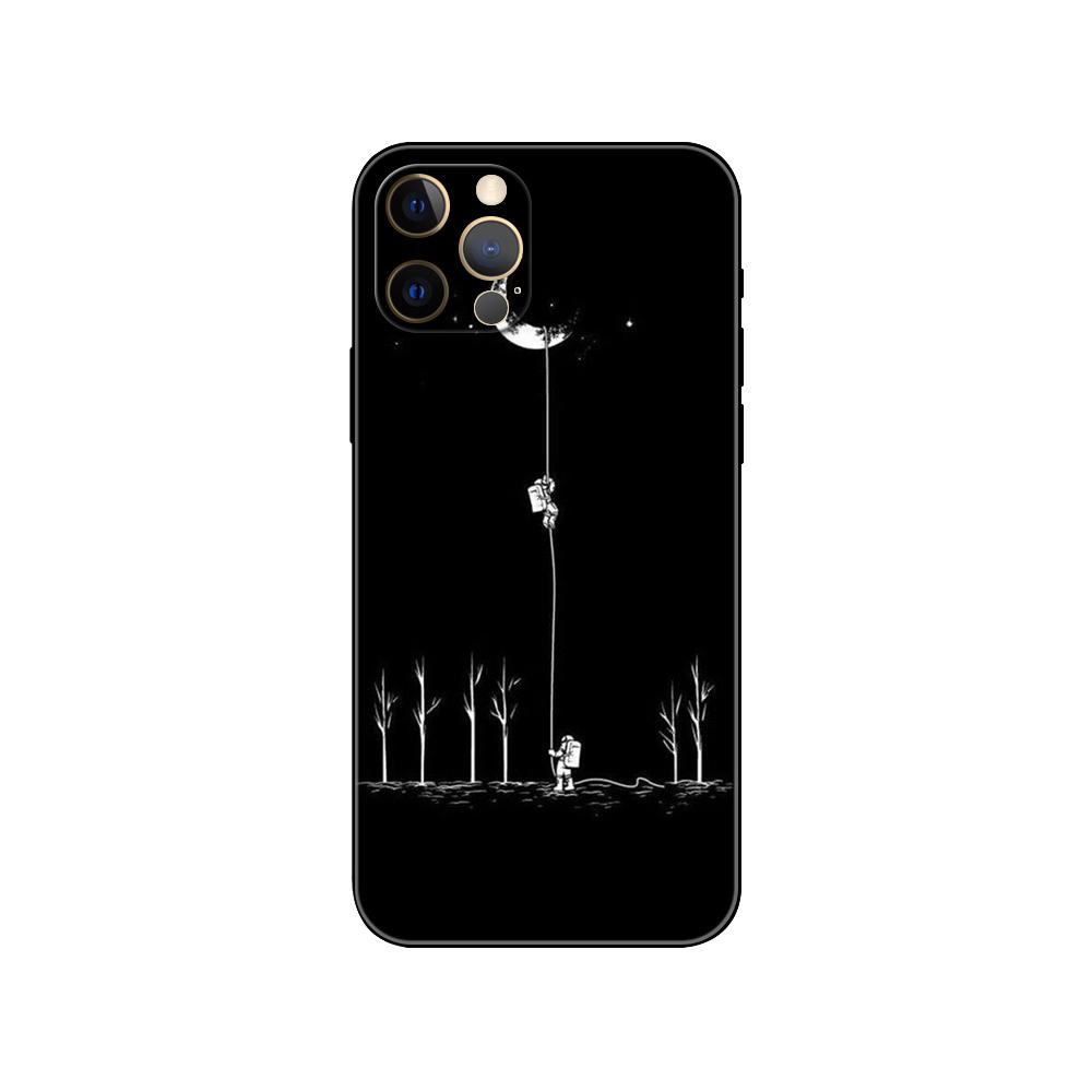 Space Moon Phone Case for Iphone 5 5s 2020se 6 6s 7 8 Plus X 10 XR XS 11 12 13 Mini Pro MAX Black Tpu Back Cover