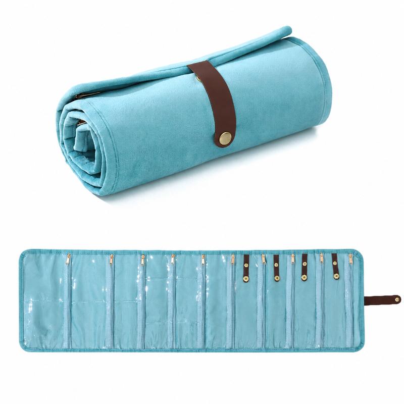 Rotolo Organizer per Gioielli da Viaggio Custodia Portatile per Gioielli per Collane Orecchini Anelli Braccialetti Borsa Portaoggetti con Tasche Trasparenti con Zip