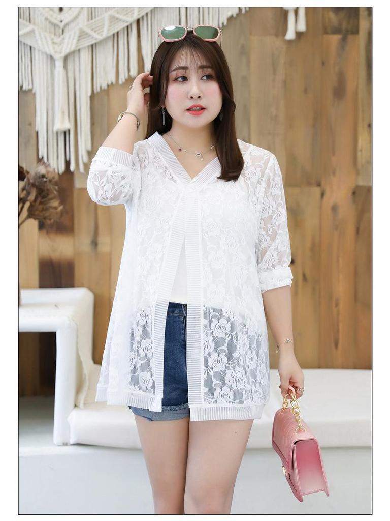 1905 Lace Cardigan Summer Top - Women's Plus Size Black & White Sunscreen Shawl Outerwear
