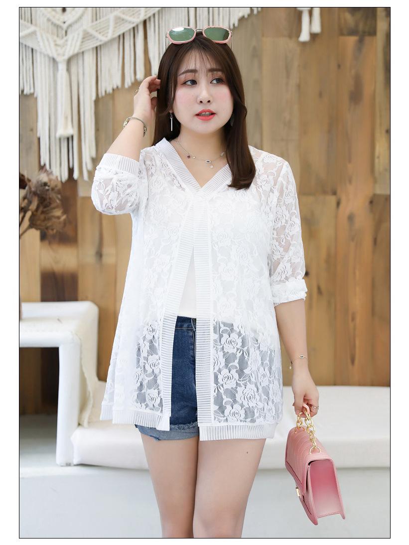 

1905 Кружевной кардиган Летний топ - Женская шаль больших размеров с черным и белым солнцезащитным покрытием Верхняя одежда 4XL чёрный