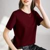 Skin-friendly support cool feeling double mercerized cotton slim fit solid color simple female slim short sleeve, white T