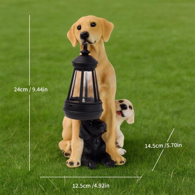 Solar-Powered Dog Garden Decor Outdoor Lawn Ornament Resin Statue Yard Patio Decoration