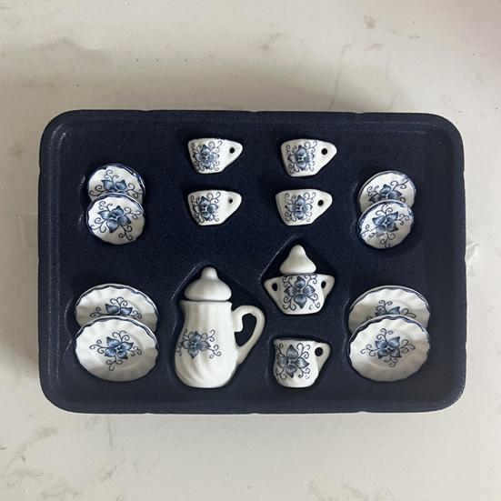 1:12 Miniature Ceramic Tea Set Gold Edge Collection Realistic Mini Teapot Cups And Saucers Micro Scene Decor for DIY Projects Collectors Kids