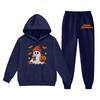 Kids Halloween Hoodie Set Ghost Pumpkin Print Long Sleeve Pullover Sweatshirt with Hood and Matching Pants Casual Outfit for Boys and Girls