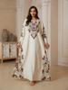 Womens Ethnic Floral Embroidered Maxi Dress Long Sleeves Crew Neck Fringe Detail Resort Wear Abaya