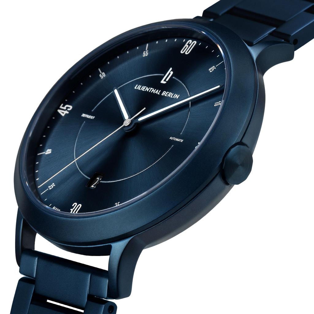 Lilianthal Berlin Automatic Date Skeleton Made in Men's Watch, Blue, Display, Back, Germany, Z01-103-B040E