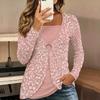 Tops for Women  Flower Print Long Sleeve Fake Two‑Piece Top Fall Casual Slim Pullover Women's Long Sleeve Top