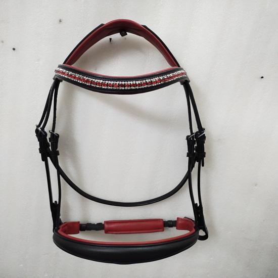 

Beautiful Dressage Leather Bridle 3 Row Brow-Band with Red Padding for Horses . Extra Full(Extra Large) чёрный