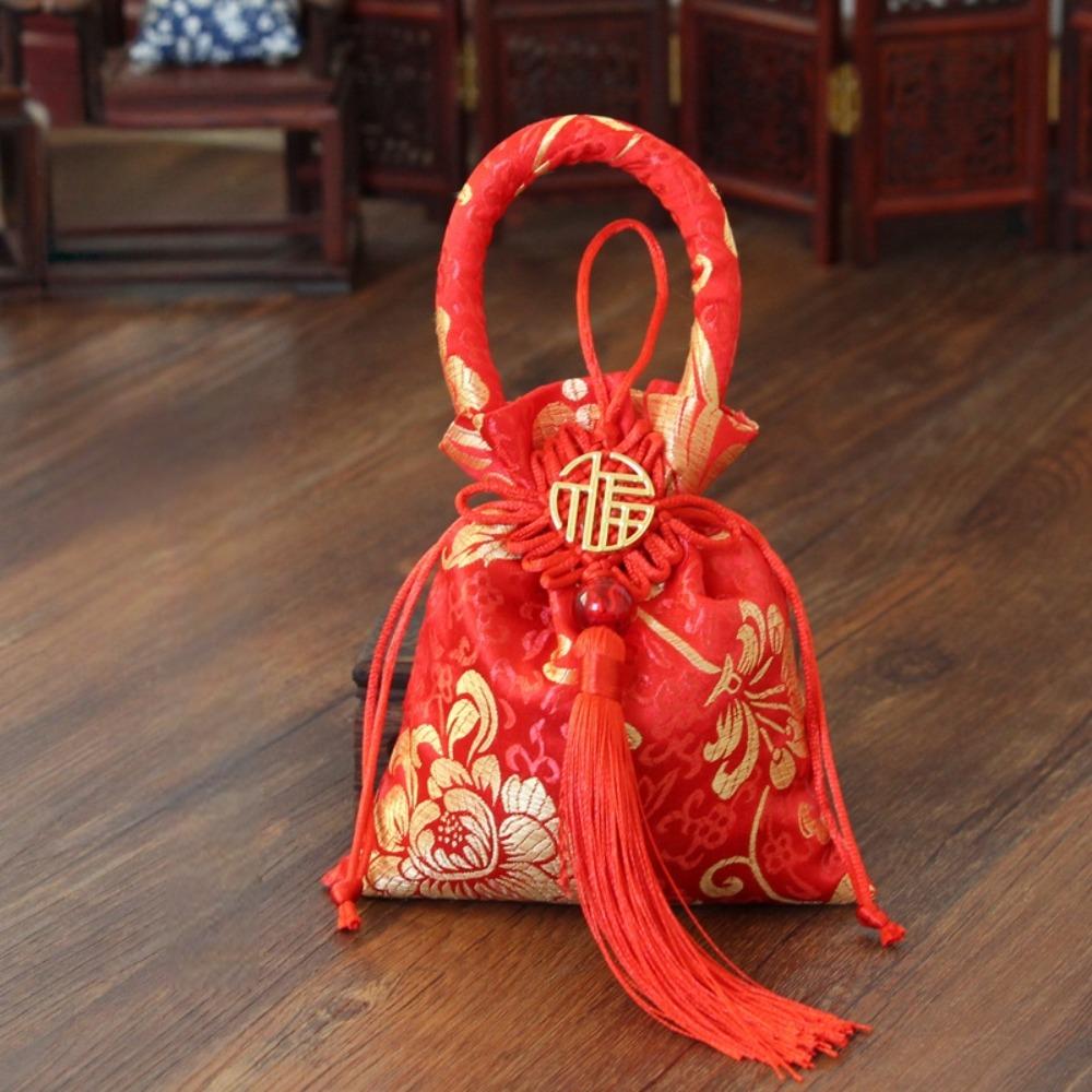 Dragon Chinese Knot Tassel Handbag Chinese Style New Year Bucket Bag Festive Sugar Bag  Outdoor