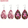 Pink Bow Flower Pattern Print PU Leather Earrings, Leopard Cross Bow Pattern Tears Earrings, Holiday Earrings & Gifts