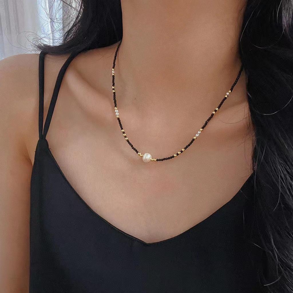 Vintage Natural Freshwater Baroque Pearl Pendant Temperament Simple Artificial Spinel Collarbone Chain Necklace
