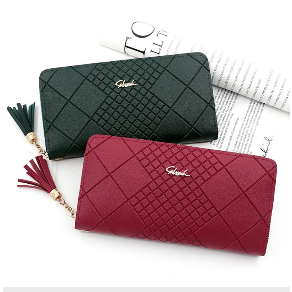 Women Long Wallet With Wrist Strap Tassel Zipper Clutch Phone Purse Ladies Handheld Purse