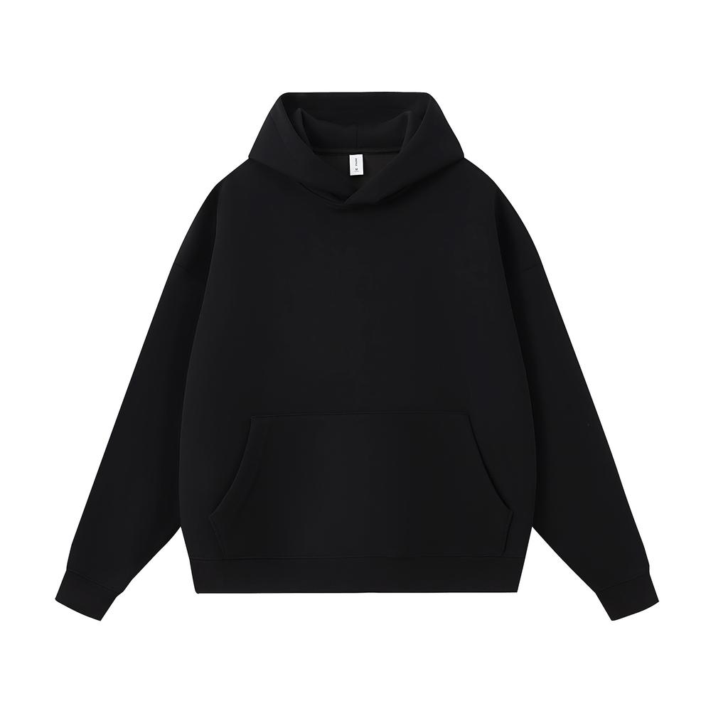 Felpa con cappuccio da uomo 400G a strato d'aria pesante, tinta unita, pullover, vestibilità larga, oversize, in pile, con spalle scese