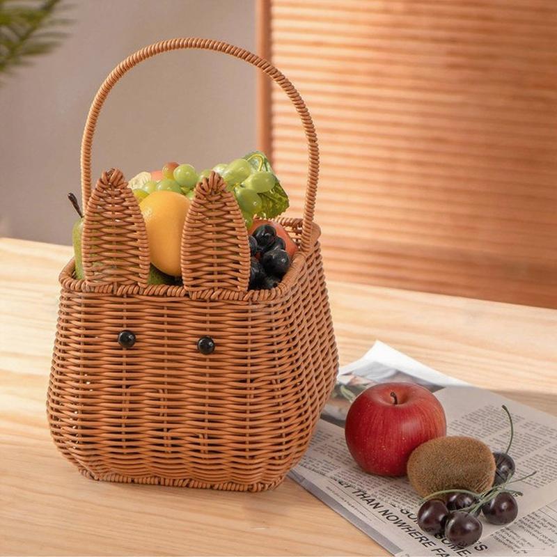 Rabbit Shape Imitation Rattan Hand-Woven Hand Basket Wedding Gift Pography Props Storage Basket Rabbit Fruit Basket
