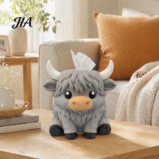 Bathroom Vanity Napkin Storage Simulated Highland Yak Tissue Box, Cute Decorative Paper Dispenser, Waterproof Durable Petg Material Case Matte