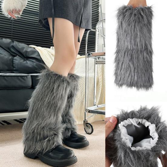 Faux Fur Leg Warmers Women Solid Color Fuzzy Long Boot Covers Fluffy Shaggy Leg Warmers for Christmas Costume Nightclub Street Wear