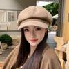 Women S Solid Color Wool Blend Octagonal Newsboy Cap Korean Style Versatile Warm
