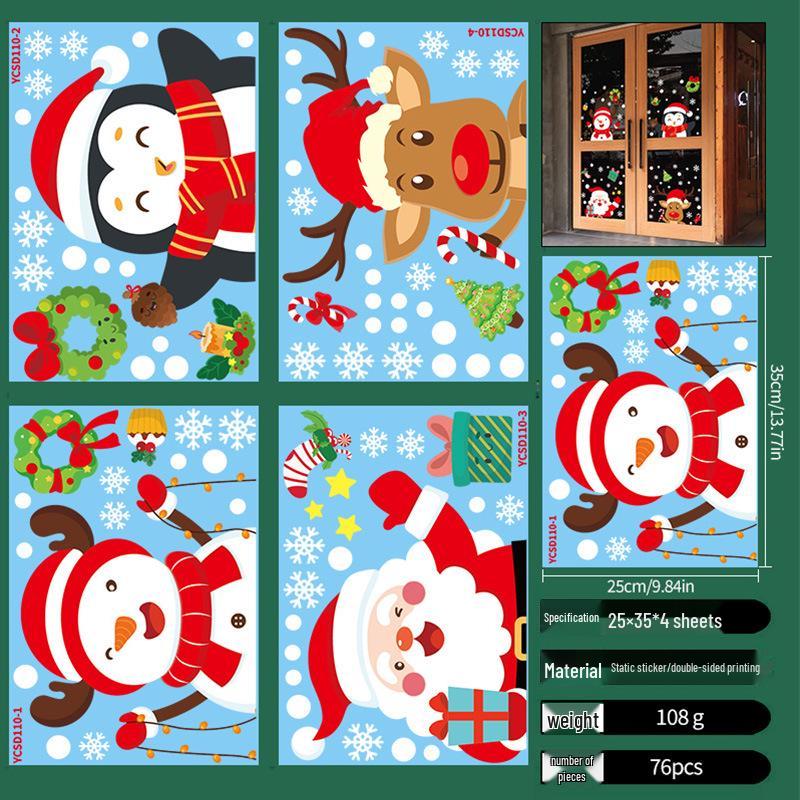 Cross-border Christmas Static Cling Window and Wall Stickers for Glass Doors and Shopping Malls