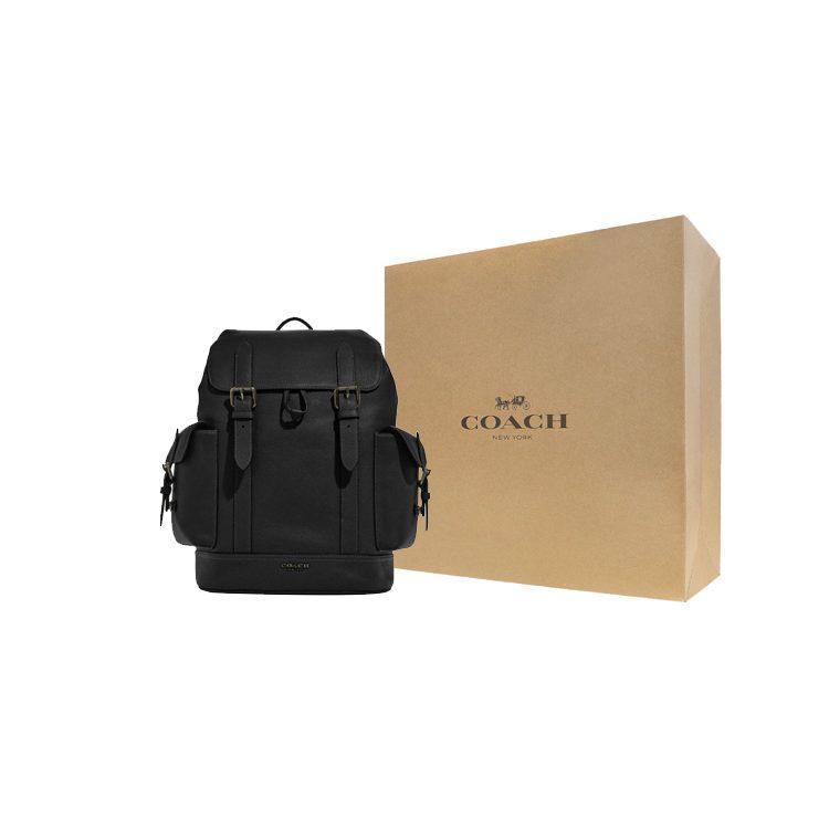 COACH Hudson Natural Grain Leather Backpack Large Men's Black CB837-QBBK