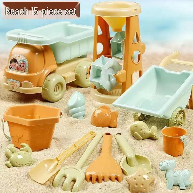 

Kids Beach Sand Toy Set with Trolley: Shovel, Hourglass, Bucket