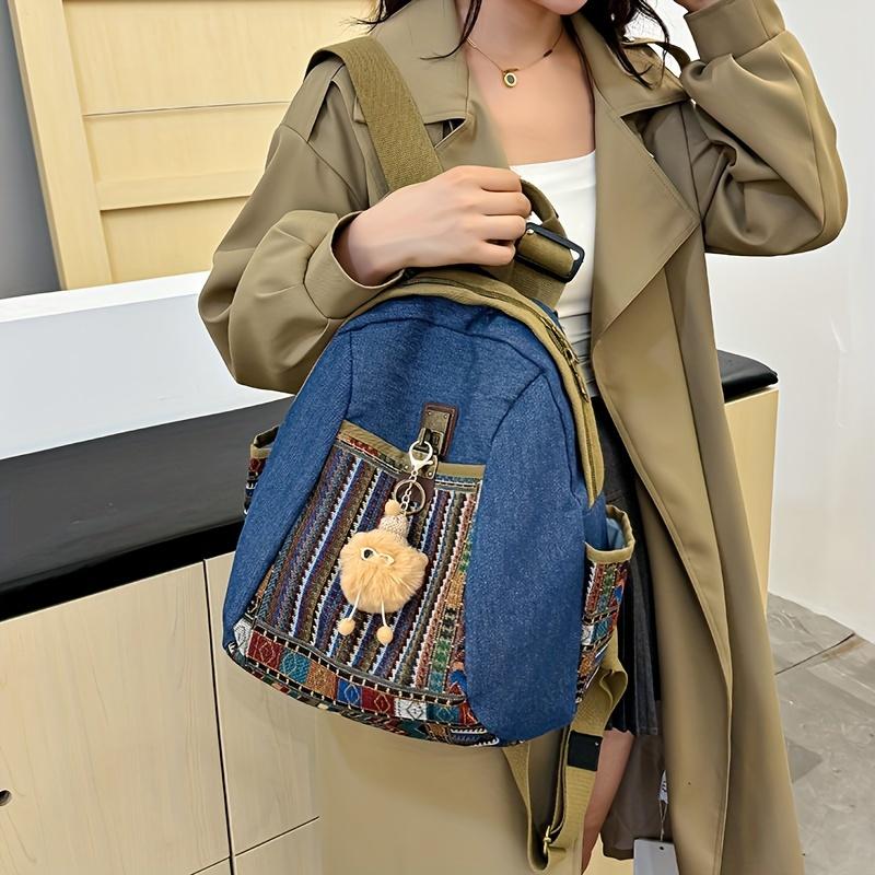Retro Women's Backpack with Ethnic Style Casual Backpack Suitable for Shopping, Traveling, and Comes with Small Accessories. [Accessories Are Random]