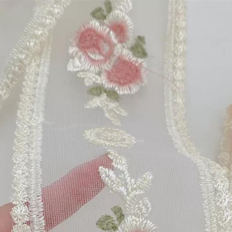 Width 8.5Cm/3.34In Length 420Cm/165.35In Pink Flower Embroidery Lace Ribbon Fabric Decoration Various Diy Accessories Crafts
