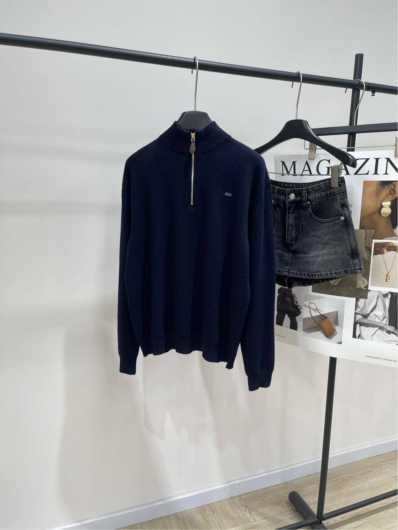 

Женский кашемировый свитер на молнии с воротником-стойкой и длинными рукавами, темно-синий, для начала осени Small