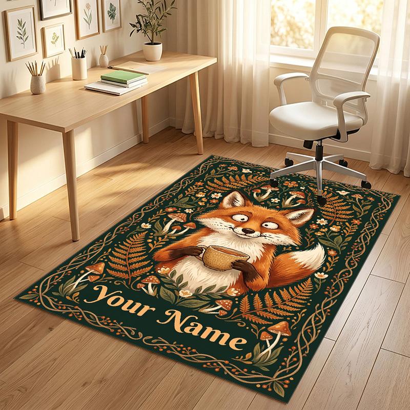 Fox Garden Theme Soft Crystal Velvet Rug Custom Name & Text Print Non Slip Floor Rug for Bedroom Living Room