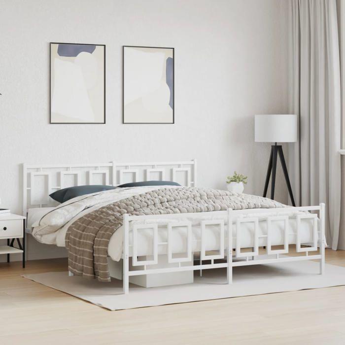 VidaXL Cadre de Lit Métal avec Tête de Lit Pied de Lit, Lit Double avec Sommier à Lattes, Lit Adulte avec Pied Chambre, 374313