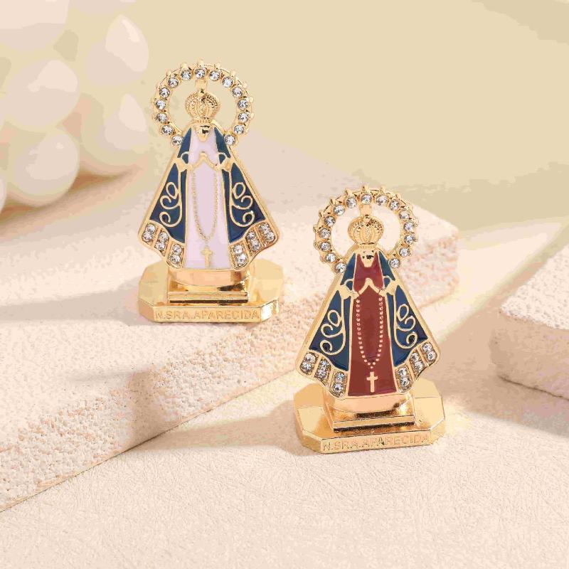 Alloy Prayer Cross Figurine Polished Shiny Surface Religious Statue for Bedroom Living Room Desktop Home Decoration