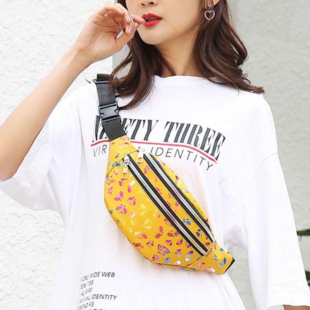 Double Zipper Waist Bag Sports Waist Pack Colorful Printed Small Coin Bags PU Crossbody Bag Running Bags Cycling Shoulder Bags
