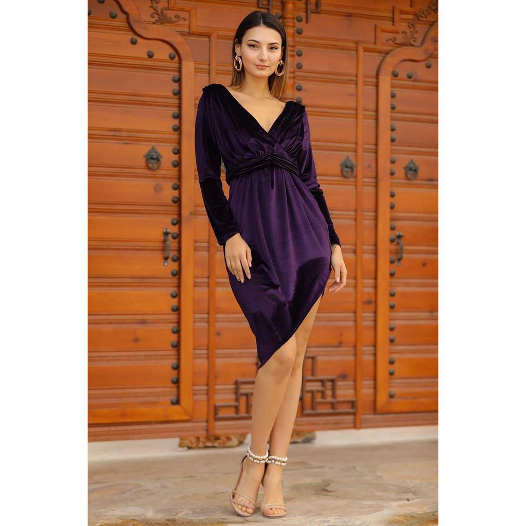 Vestido morado de terciopelo con doble pecho comprar a buen precio —  entrega gratuita, reseñas reales con fotos — Joom