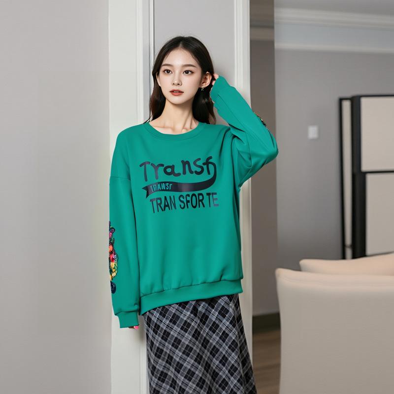 Plus Size Women's Autumn New Fleece Thick Embroidery Slimming Hoodie