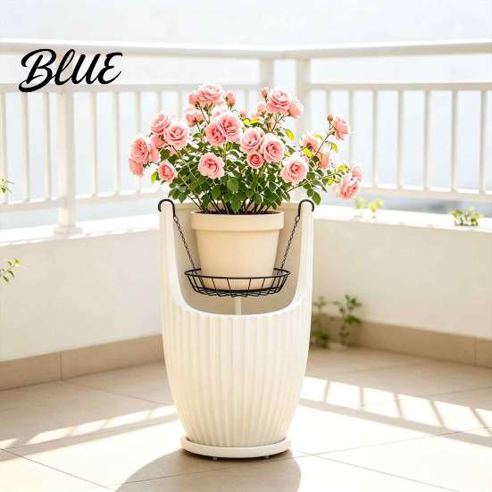 Floor Plant Shelf for Living Room Adjustable Planter Inserts Large Pots  Raiser with 4 Hook Chains  Metal False Modern Stand Bottom Pot Filler