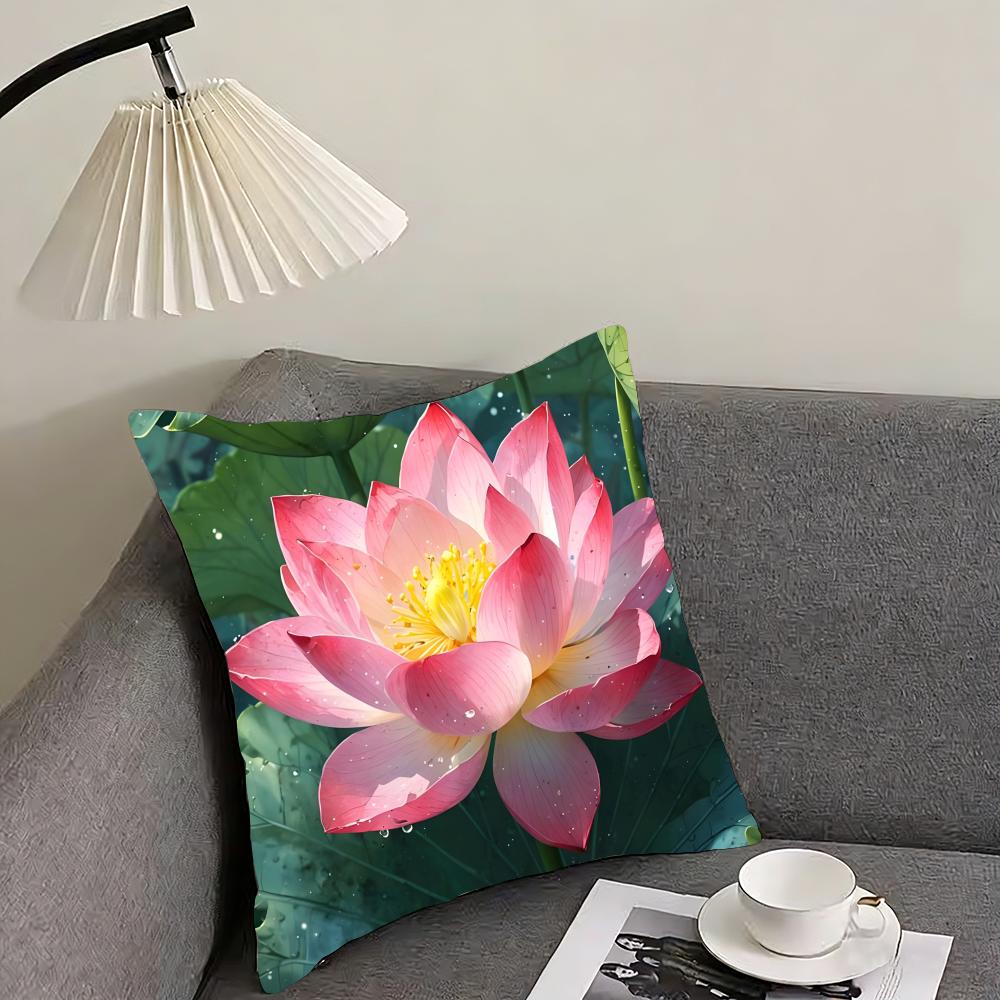 Lotus Fashion Cushion Cover Pillowcase Ultra Soft Skin Friendly Fabric Cloud Like Comfort  Concealed Zipper