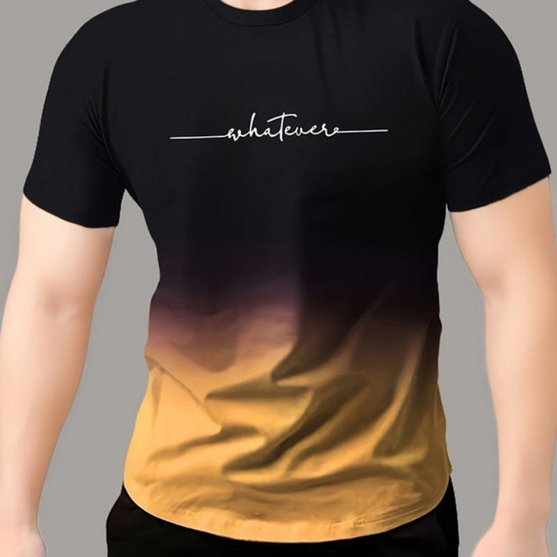 Men's T-Shirt Gradient Style "Whatever" Pattern Print Men's Comfy Chic T-shirt Short Sleeve Quick Drying Oversized Clothing Tops