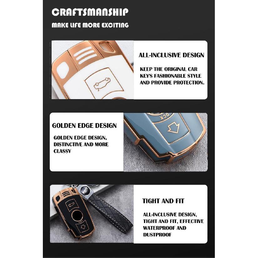 Ontto Key Fob Cover Fit for BMW 3 Series 2005-2012 Key Remote TPU Key Shell Case for 1 3 5 Series E90 E92 E93 X5 X6 Z4 E90