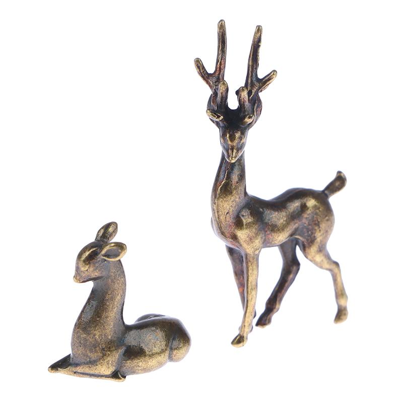 1Pc Copper Alloy Sika Deer Tabletop Small Ornaments Vintage Animal Figurines Desk Decorations Accessories Home Decor Crafts