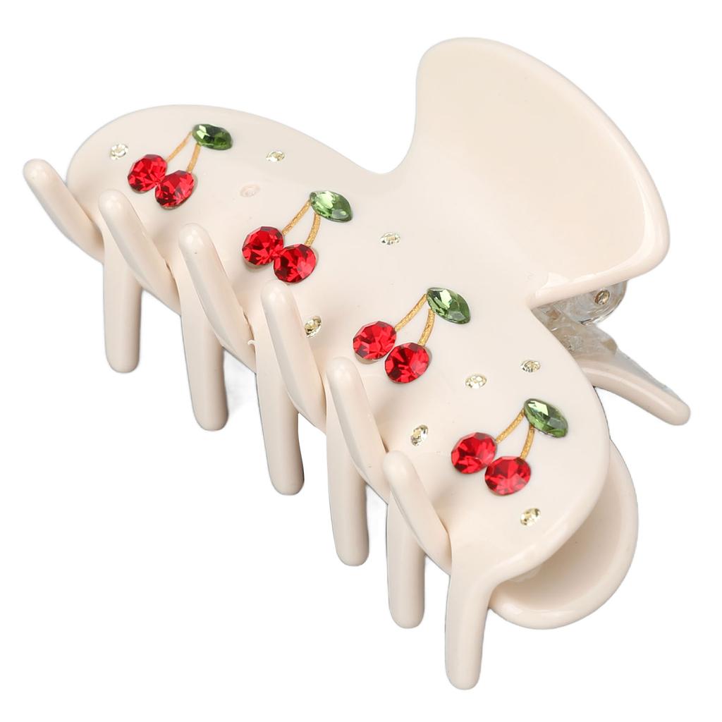 Cherry Pattern Women Girls Acetate Fashionable Rhinestone Hair Clip Hair Accessories for Daily Life Dating Beige